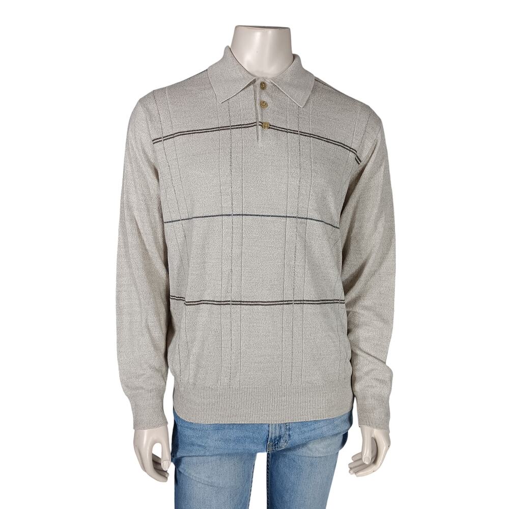 Dockers Sweater Top Size Large Henley Button Up Long Sleeve Beige Fine Knit